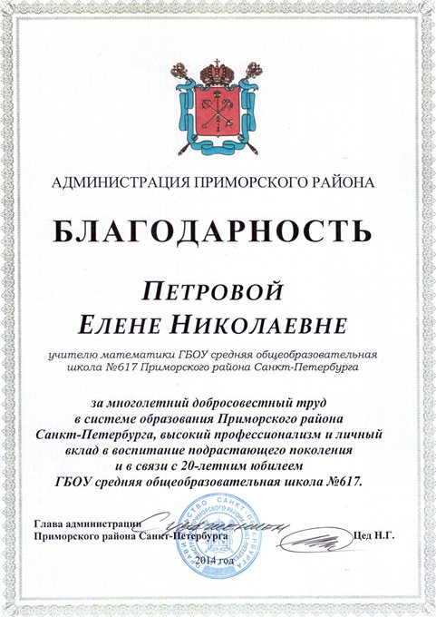 2013-2014 Петрова Е.Н. (20 лет школе)